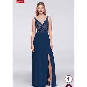 Illusion V-Neck Lace and Mesh Bridesmaid Dress